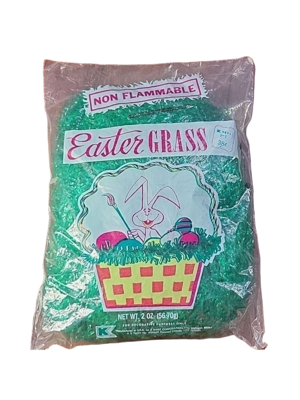 Rare Vintage Bag of Green Easter Grass, 2 Oz., Great Vintage Graphics